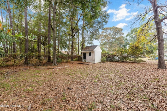 view of yard featuring a shed