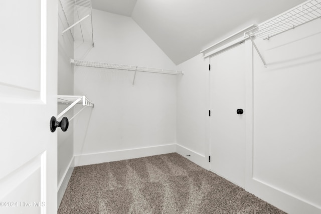 spacious closet with carpet and lofted ceiling