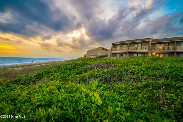 exterior space with a view of the beach and a water view