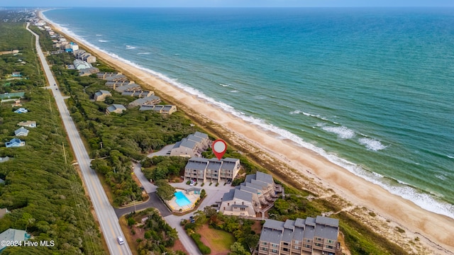 aerial view featuring a beach view and a water view