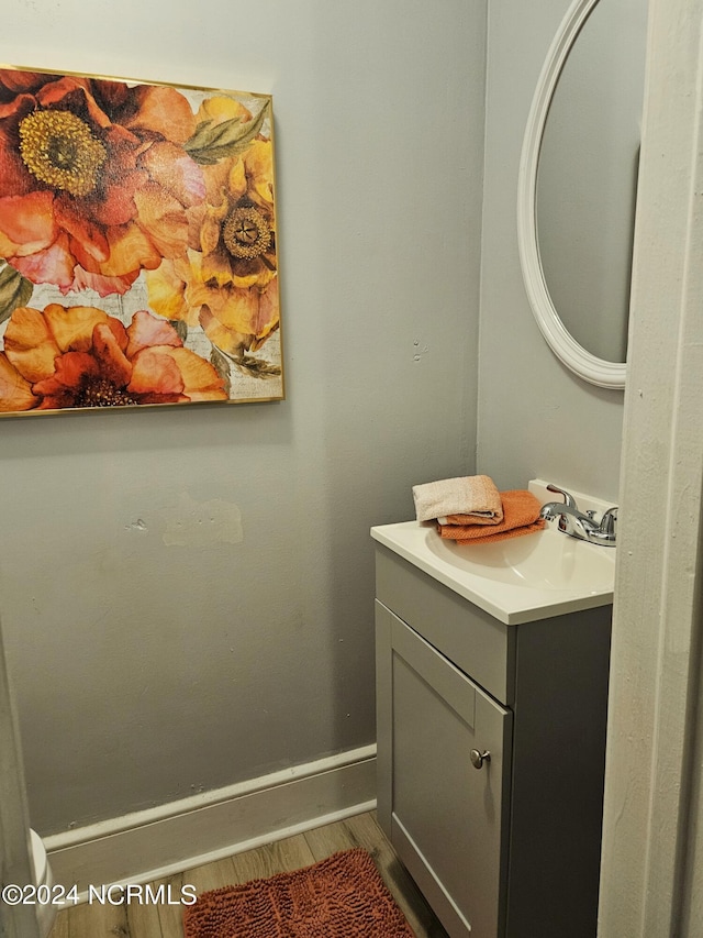 bathroom with vanity and wood-type flooring