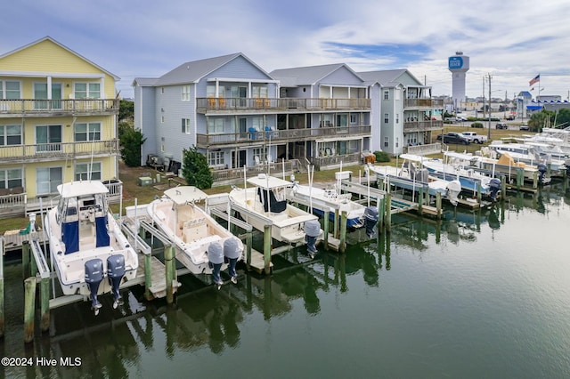 view of dock with a water view