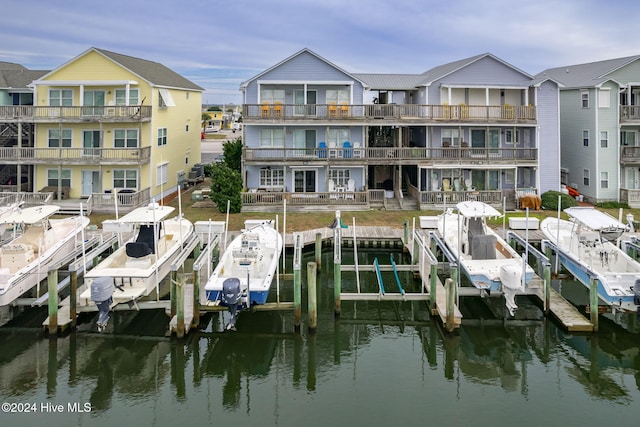 view of dock with a water view