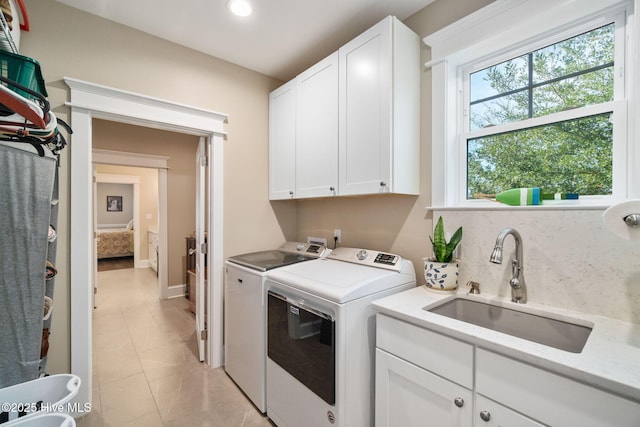 400 S Ave, Oriental, NC 28571 - laundry room featuring cabinet space, washing machine and clothes dryer, and recessed lighting