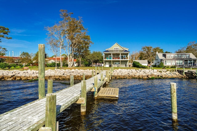 view of dock with a water view