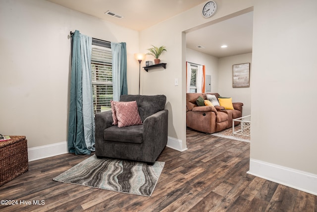 living area with dark wood-type flooring