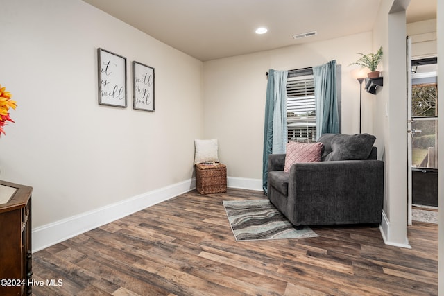 sitting room featuring dark wood-type flooring