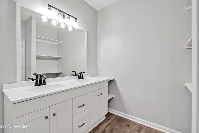 bathroom with hardwood / wood-style flooring and vanity