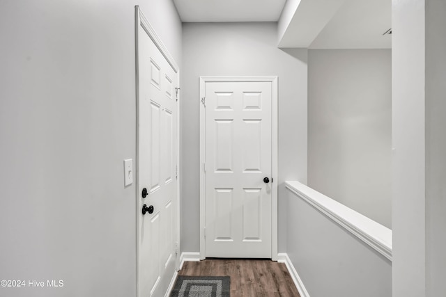 doorway to outside featuring dark wood-type flooring