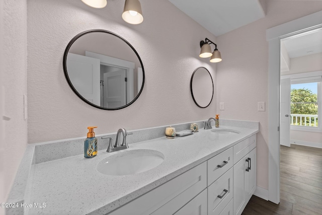 bathroom with hardwood / wood-style floors and vanity