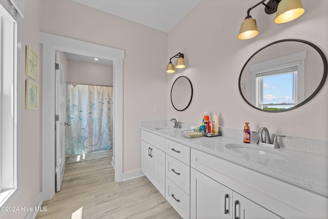 bathroom featuring hardwood / wood-style flooring and vanity