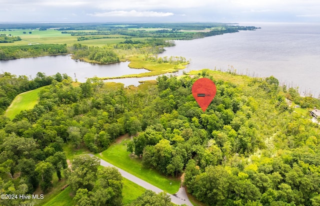 drone / aerial view with a rural view and a water view