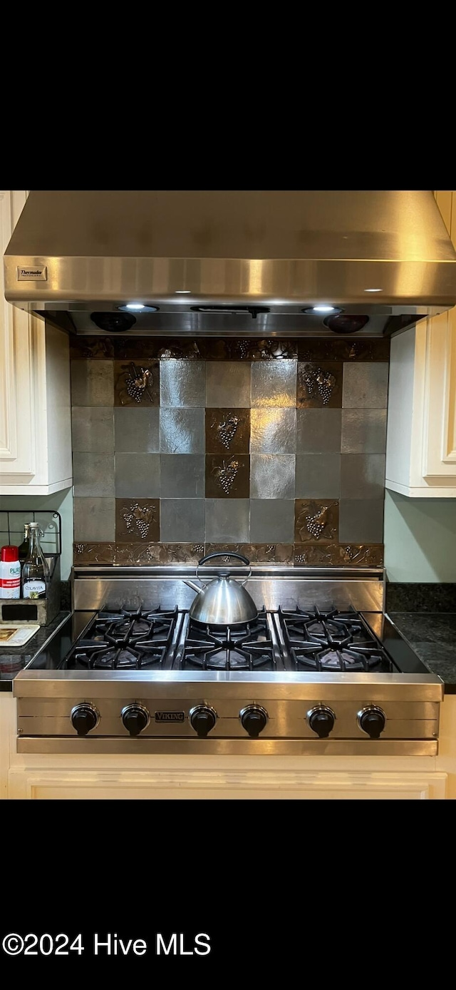 kitchen with gas cooktop, backsplash, and range hood