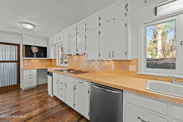 kitchen with dark hardwood / wood-style flooring, plenty of natural light, stainless steel appliances, and sink