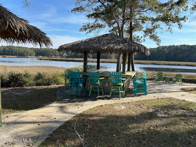 exterior space featuring a water view