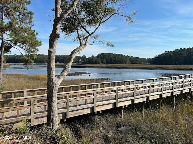 view of dock with a water view