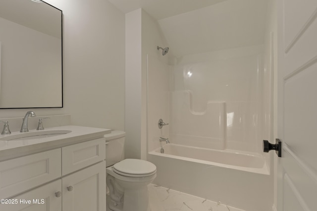 full bathroom featuring toilet, shower / washtub combination, and vanity