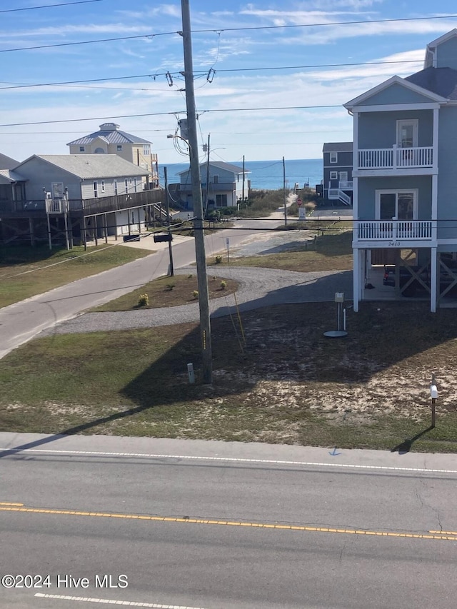 view of street with a water view