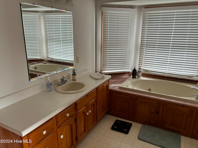 bathroom with vanity and a bathing tub