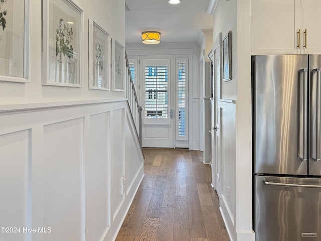 interior space with dark hardwood / wood-style floors