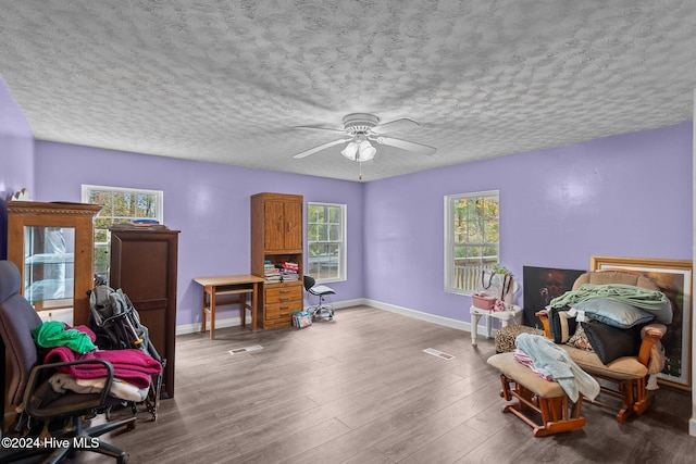 16200 US Highway 421, Burgaw, NC 28425 - home office with healthy amount of natural light, ceiling fan, baseboards, wood finished floors, and a textured ceiling