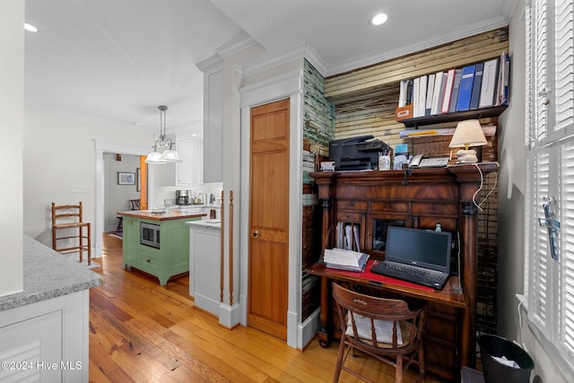505 Broad St, Oriental, NC 28571 - office space with crown molding, light wood finished floors, and recessed lighting