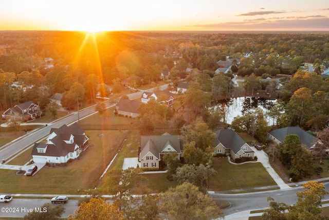 view of aerial view at dusk