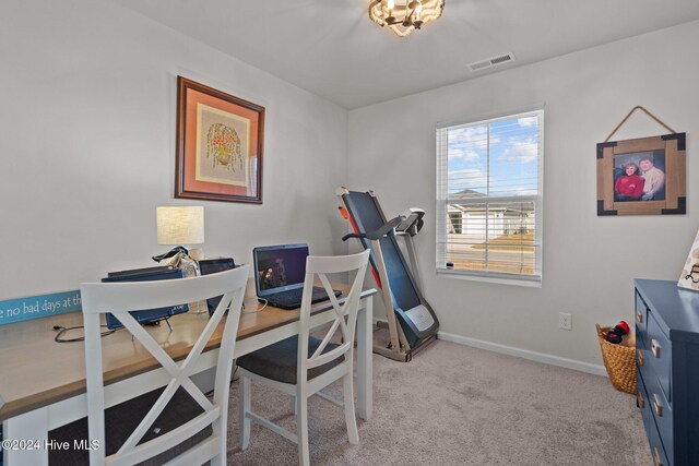 view of carpeted home office