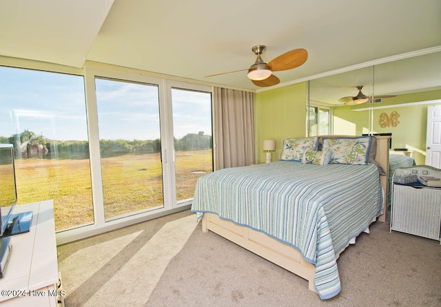 bedroom featuring carpet floors and ceiling fan