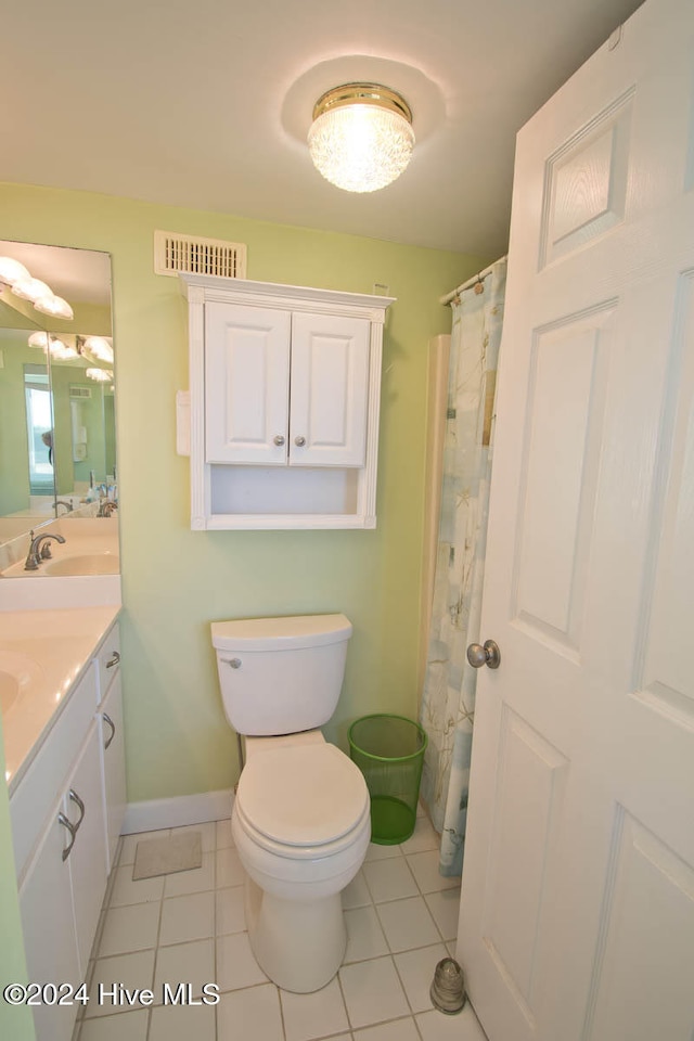 bathroom with tile patterned floors, vanity, and toilet