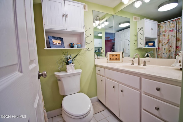 bathroom featuring toilet, vanity, and tile patterned floors