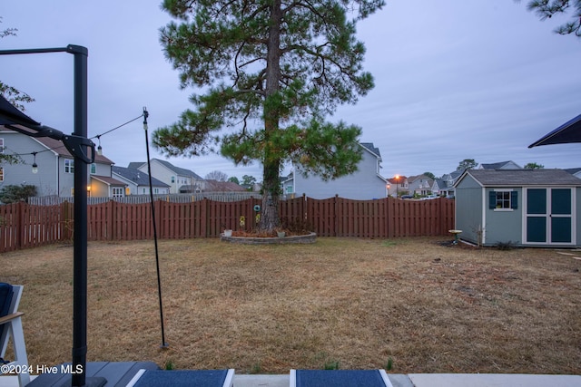 view of yard with a storage unit