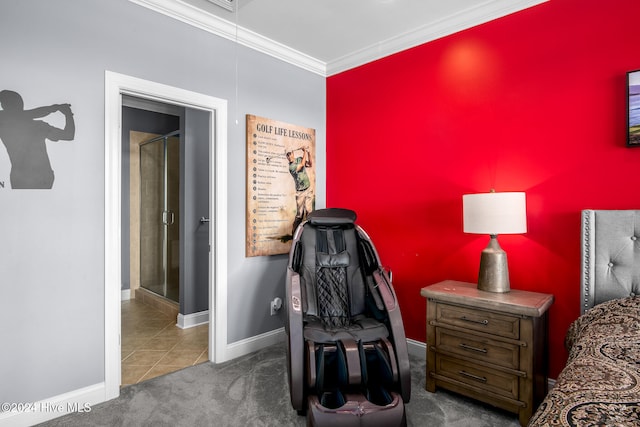 interior space with carpet floors and crown molding