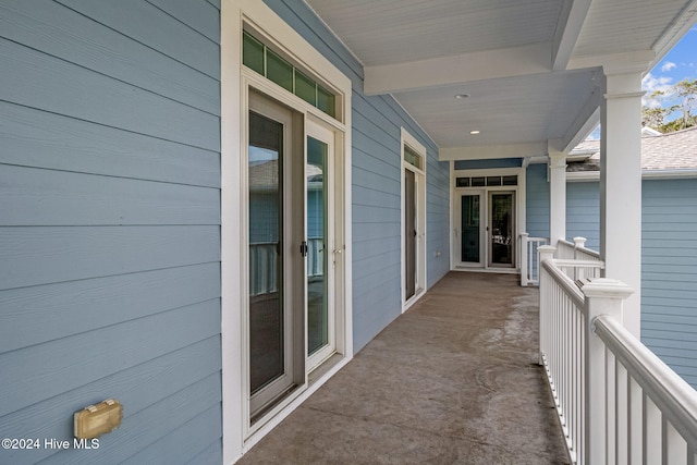 balcony featuring french doors