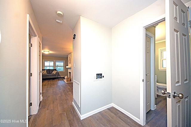 hallway featuring dark wood-type flooring