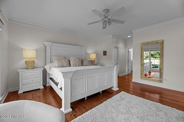 109 St Gallen Ct, New Bern, NC 28562 - bedroom featuring crown molding, wood finished floors, baseboards, recessed lighting, and ceiling fan
