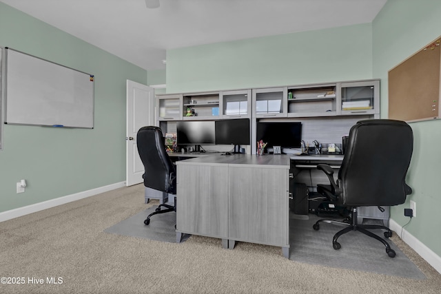 home office with light colored carpet