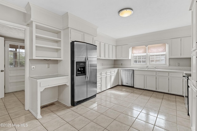 kitchen featuring white cabinetry, appliances with stainless steel finishes, sink, and a wealth of natural light