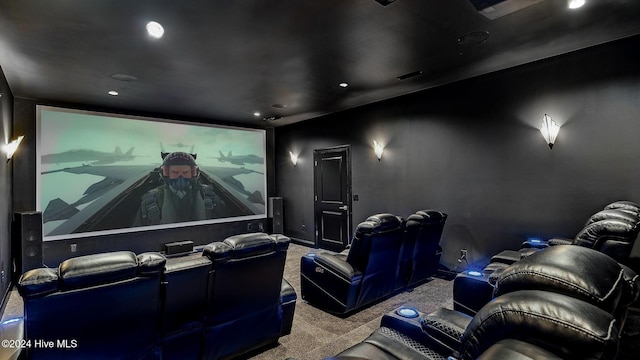 cinema room with carpet floors