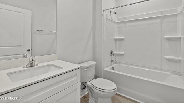 full bathroom with shower / washtub combination, vanity, and toilet