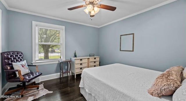 2306 Charles Blvd, Greenville, NC 27858 - bedroom featuring ornamental molding, baseboards, dark wood-type flooring, and a ceiling fan