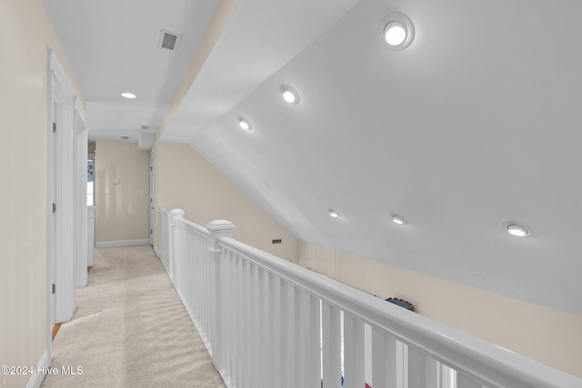 1502 Marsh Pointe, Morehead City, NC 28557 - hall with light carpet, lofted ceiling, and recessed lighting