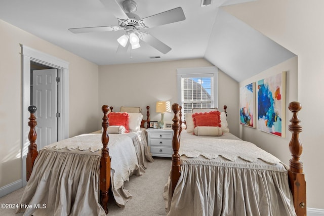 1502 Marsh Pointe, Morehead City, NC 28557 - bedroom with carpet floors, vaulted ceiling, and a ceiling fan