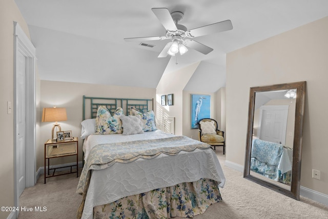 1502 Marsh Pointe, Morehead City, NC 28557 - carpeted bedroom featuring lofted ceiling and a ceiling fan