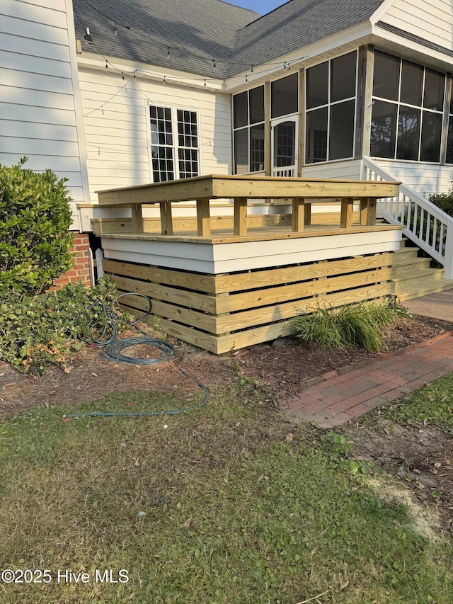 1502 Marsh Pointe, Morehead City, NC 28557 - wooden deck with a sunroom and stairway
