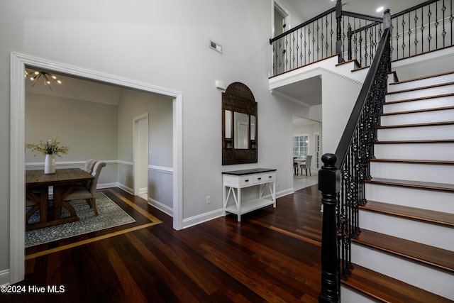 entrance foyer featuring a high ceiling and dark hardwood / wood-style flooring