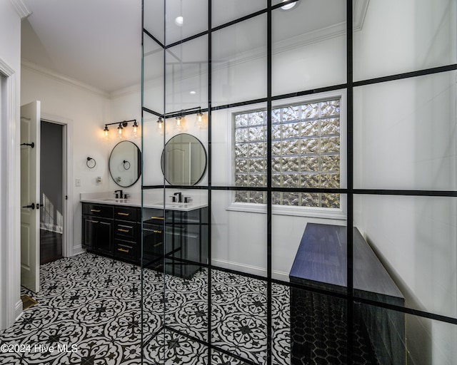 bathroom featuring vanity and crown molding