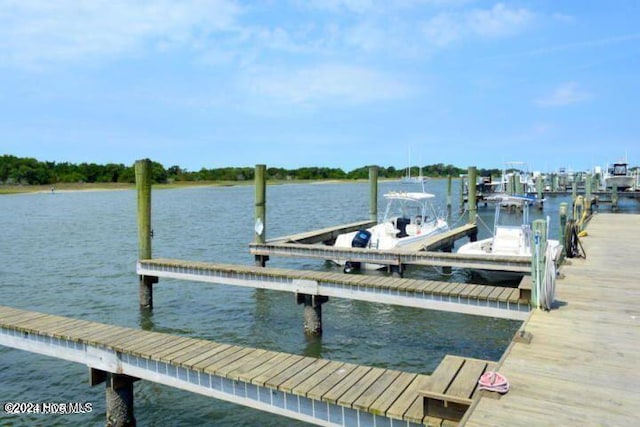 view of dock with a water view