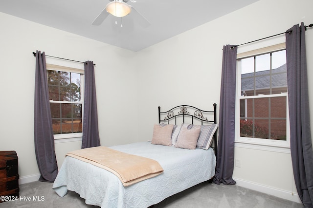 bedroom featuring carpet floors and ceiling fan