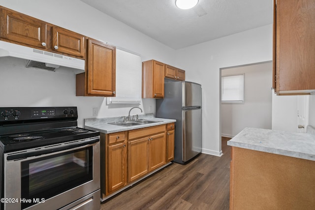 kitchen featuring appliances with stainless steel finishes, dark hardwood / wood-style floors, and sink